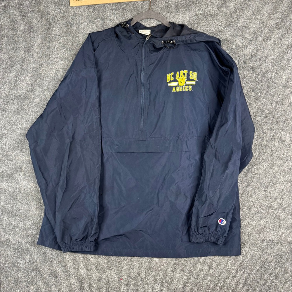 Champion Jacket Mens XL Navy NC A&T SU Aggies Half Zip Hooded Windbreaker 25015